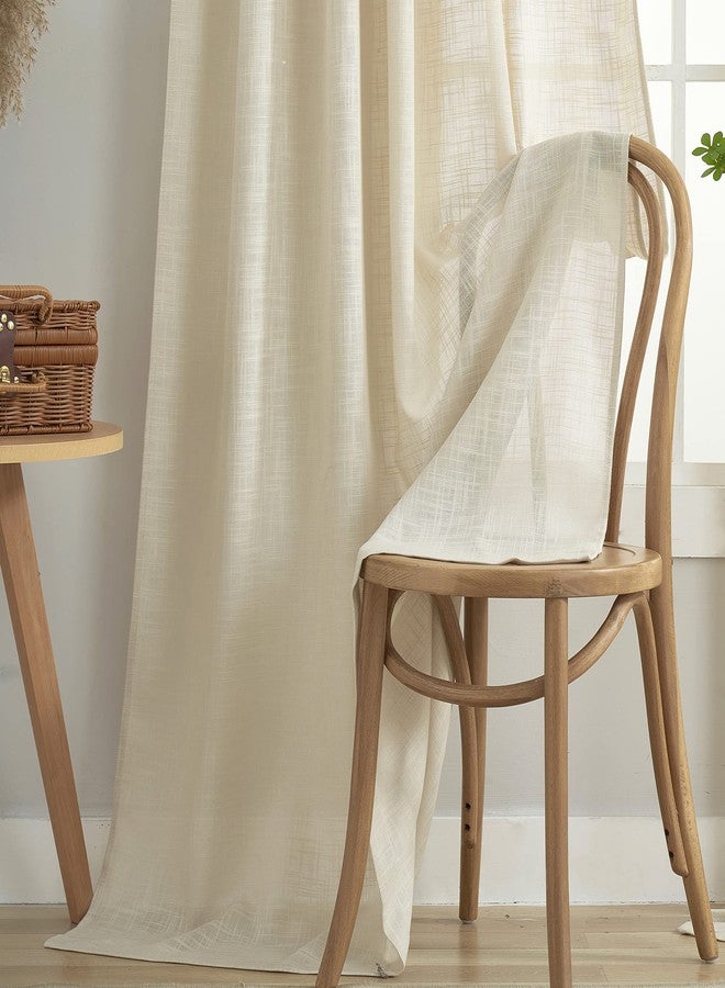 VOILYBIRD Linen Semi Sheer Curtains Tab Top Light Filtering Elegant Curtains & Drapes for Living Room 52 x 84 Inch Length, Set of 2 Panels, Beige - Image 3